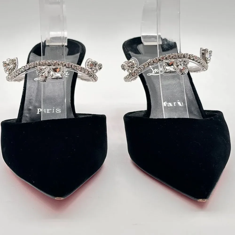 Christian Louboutin Planet Queen 70 Velvet Crystal Embellished Mules 70mm EU 39 - Picture 3 of 14